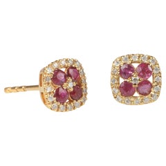 Used 18k Solid Gold clover ruby earrings