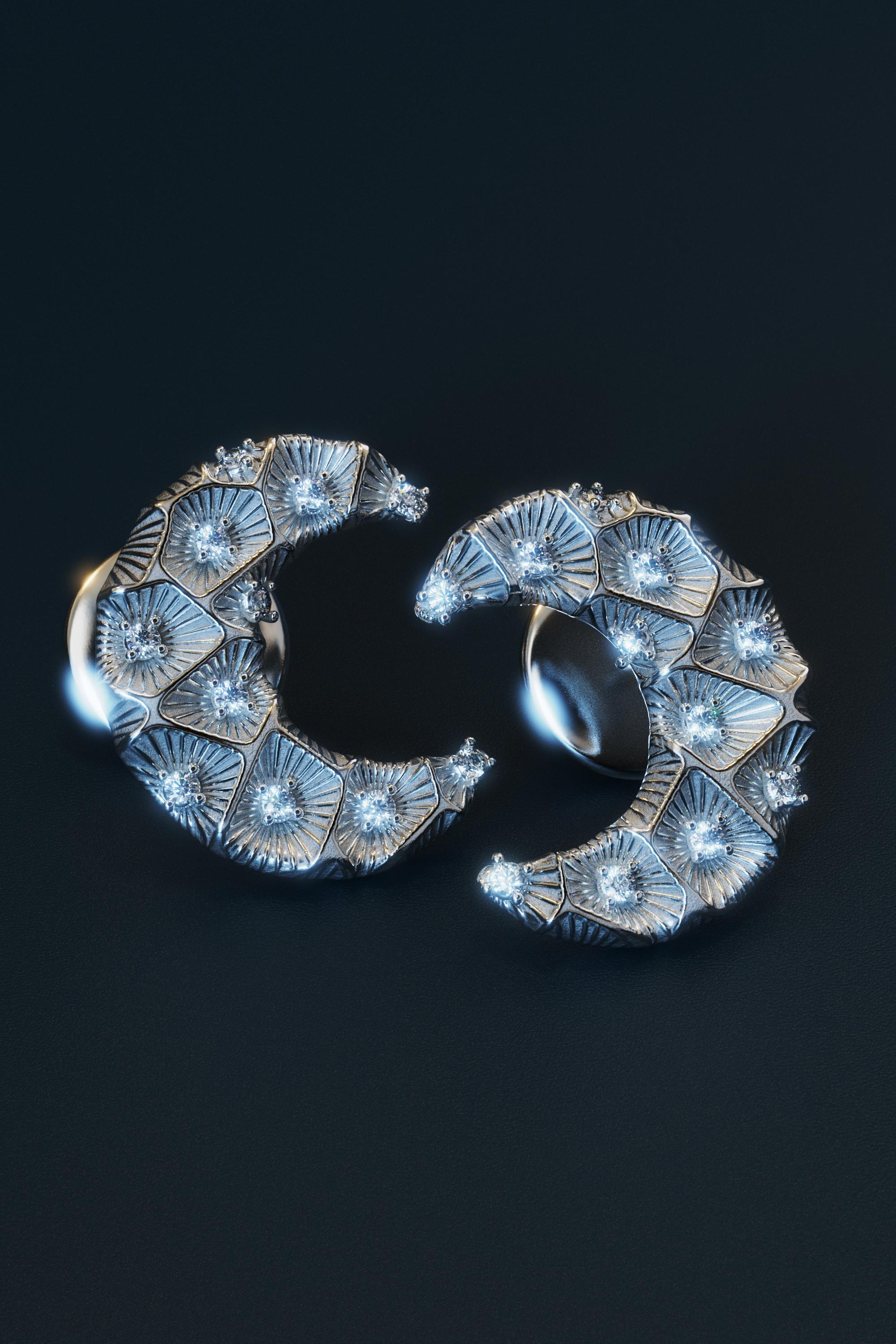Pendientes de Diamantes Luna Creciente de Oro Macizo de 18 K de Oltremare Gioielli - Italia en venta 6