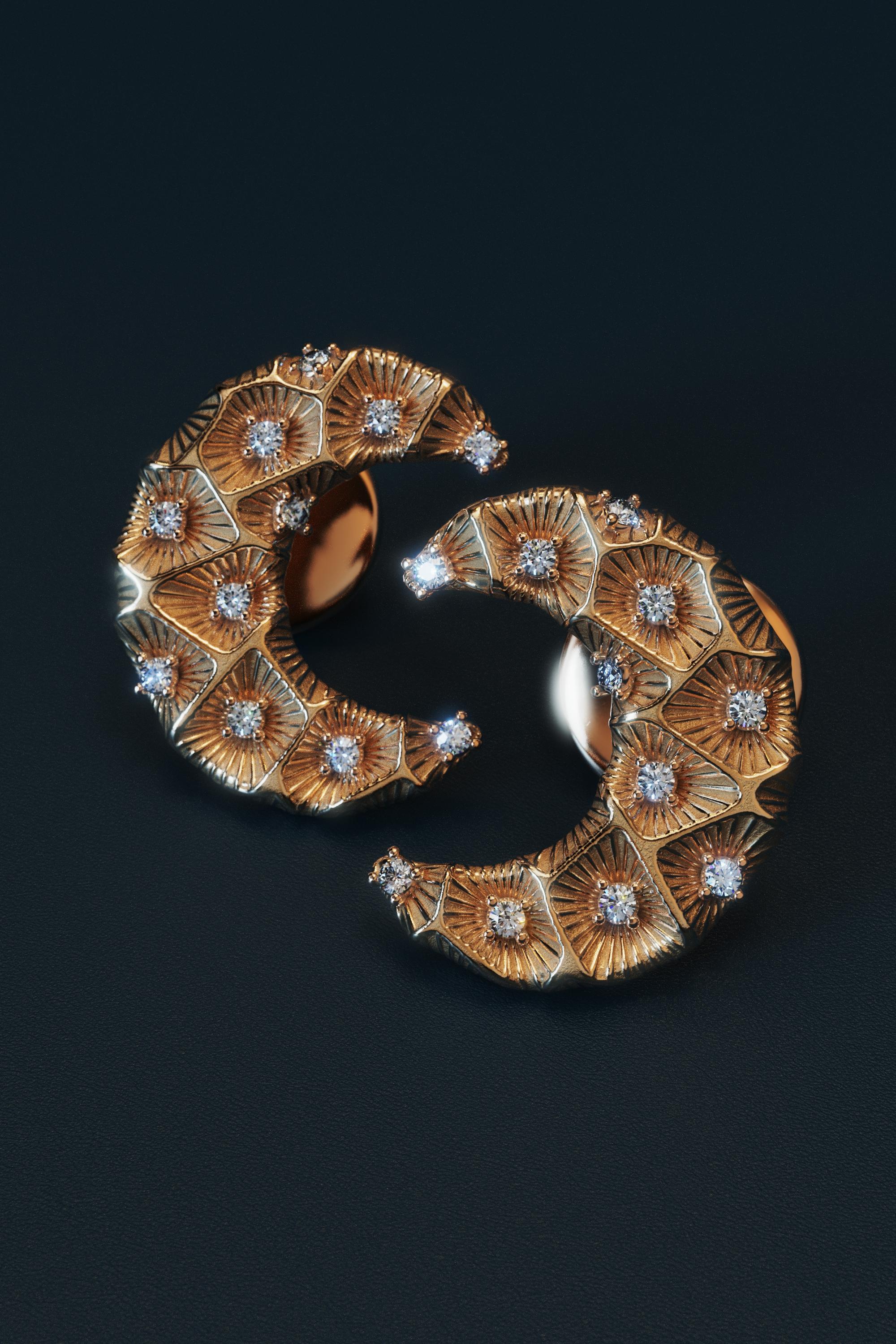 Pendientes de Diamantes Luna Creciente de Oro Macizo de 18 K de Oltremare Gioielli - Italia Moderno en venta