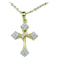 18k Solid Gold Cross Diamond Necklace Cross Charm Pendant Religious Necklace