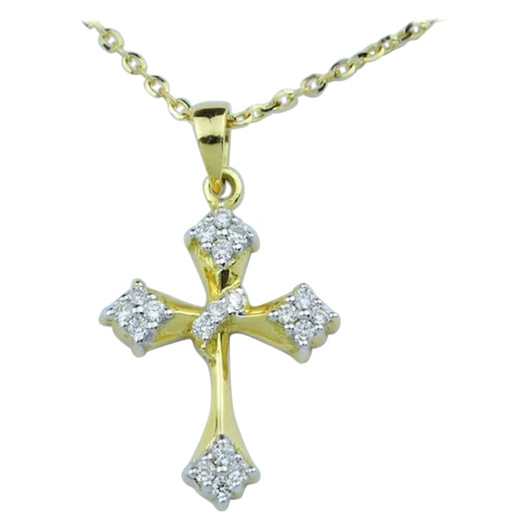 18k Solid Gold Cross Diamond Necklace Cross Charm Pendant Religious