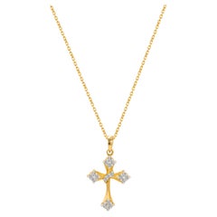 Used 18k Solid Gold Cross Diamond Necklace Cross Charm Pendant Religious Necklace
