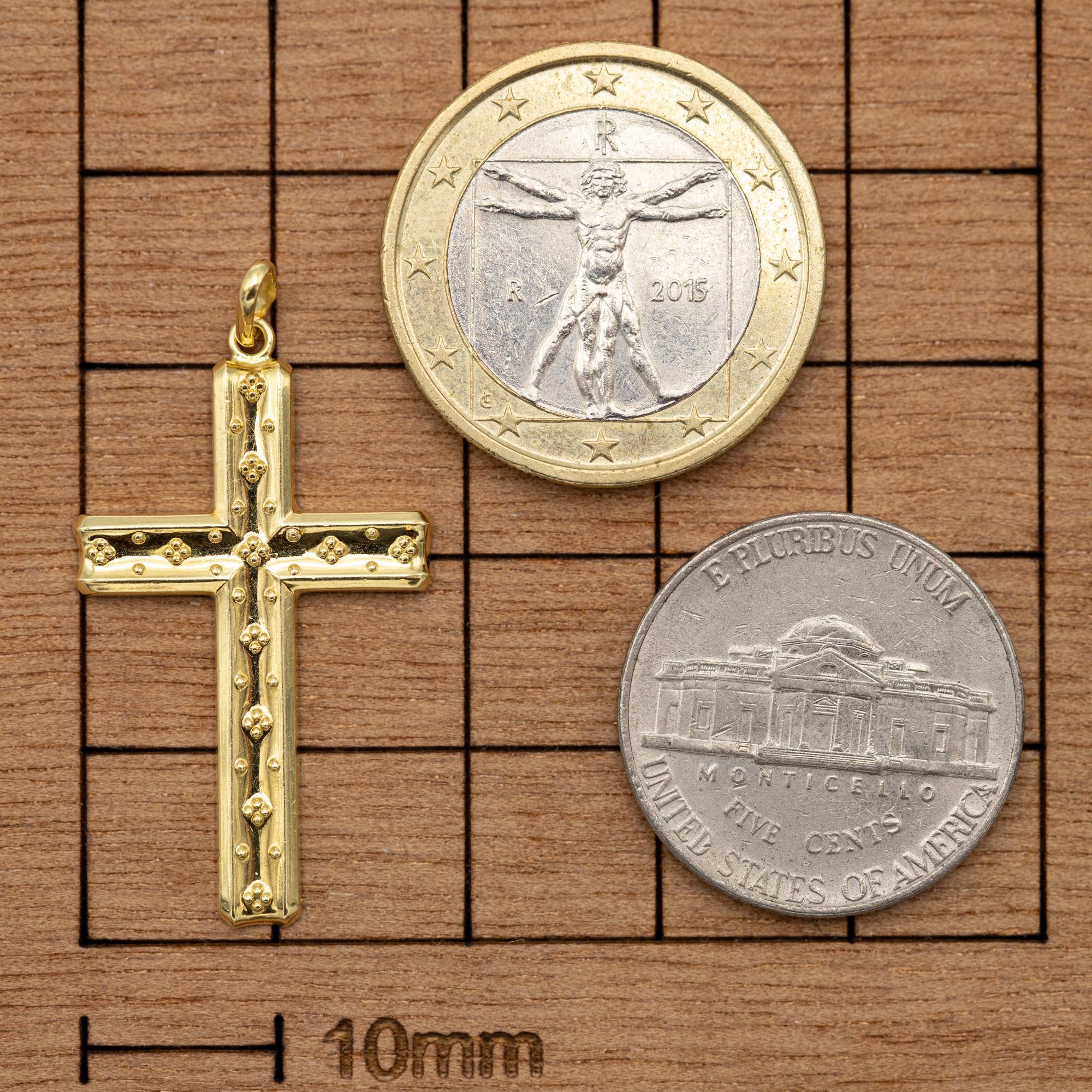18 Karat massiver Gold Kreuzanhänger - kleiner Charme - Nachlass Katholisches Medaillon - hohl für Damen oder Herren