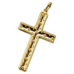 18k solid gold cross pendant - small charm - Estate Catholic medallion - hollow 