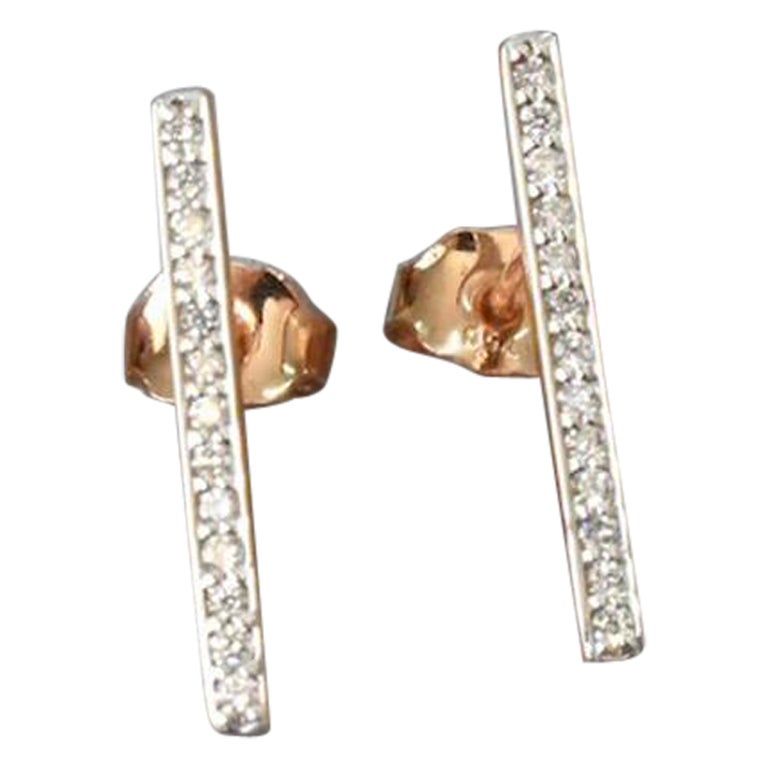 18k Solid Gold Dainty Bar Earring Long Long Diamond Bar Earrings For