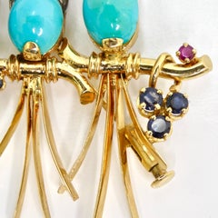 18K Solid Gold Diamond Blue Bird Brooch