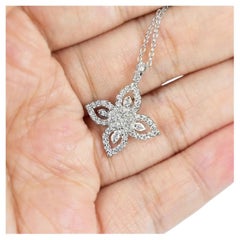 18k Solid Gold Diamond Clover Necklace