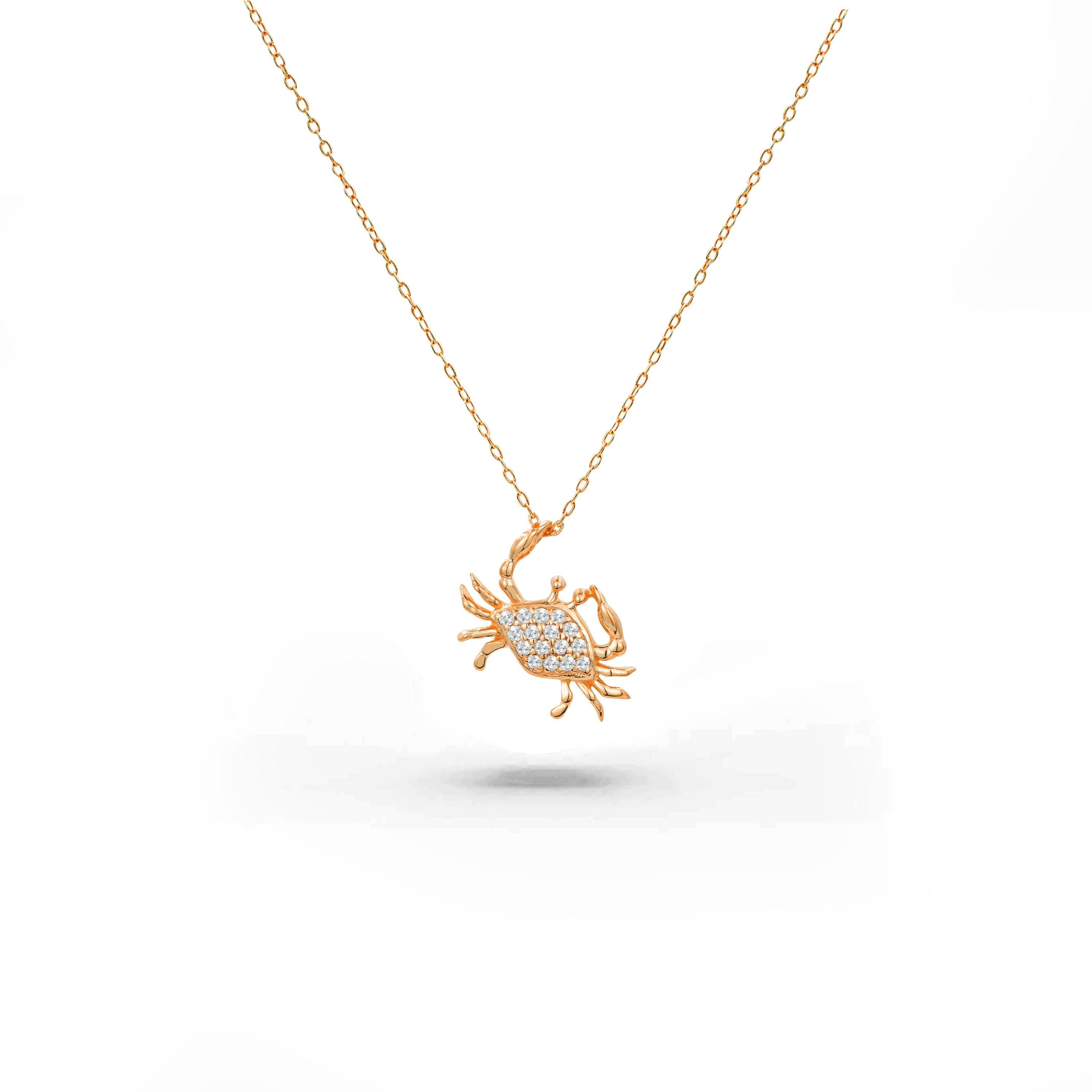 Diamond Crab Pendant Necklace in 18k Yellow Gold / White Gold / Rose Gold.

Delicate dainty crab charm necklace with natural diamond set in 18k solid gold available in three colors. Natural genuine round cut diamond each diamond is hand selected by