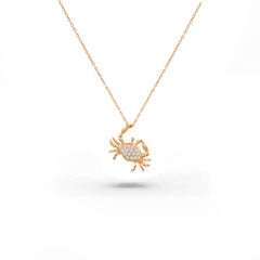 18k Solid Gold Diamond Crab Pendant Necklace Cancer Zodiac Pendant Necklace