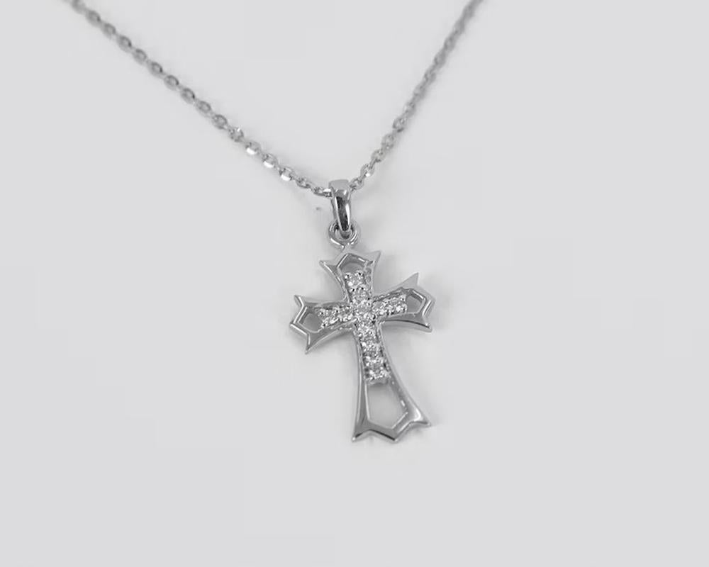 Round Cut 18k Solid Gold Diamond Cross Necklace Delicate Cross Necklace For Sale