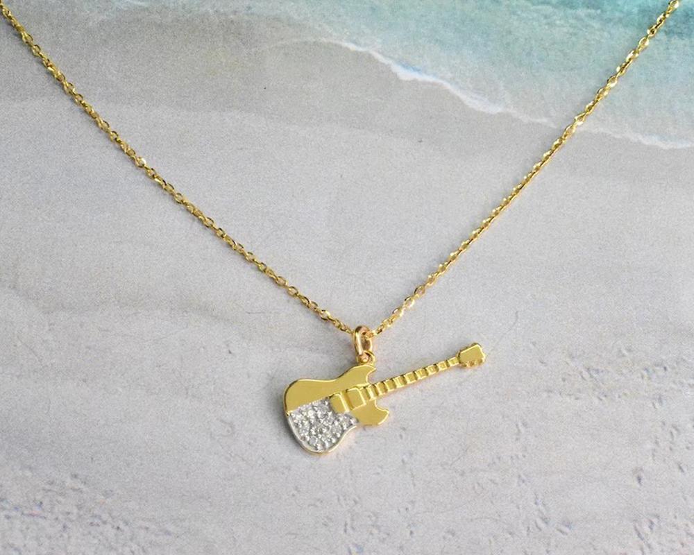 gold guitar necklace