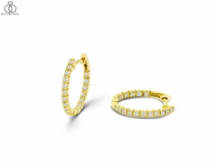 18k Solid Gold Diamond Huggie Hoop Tiny Diamond Hoop Earring