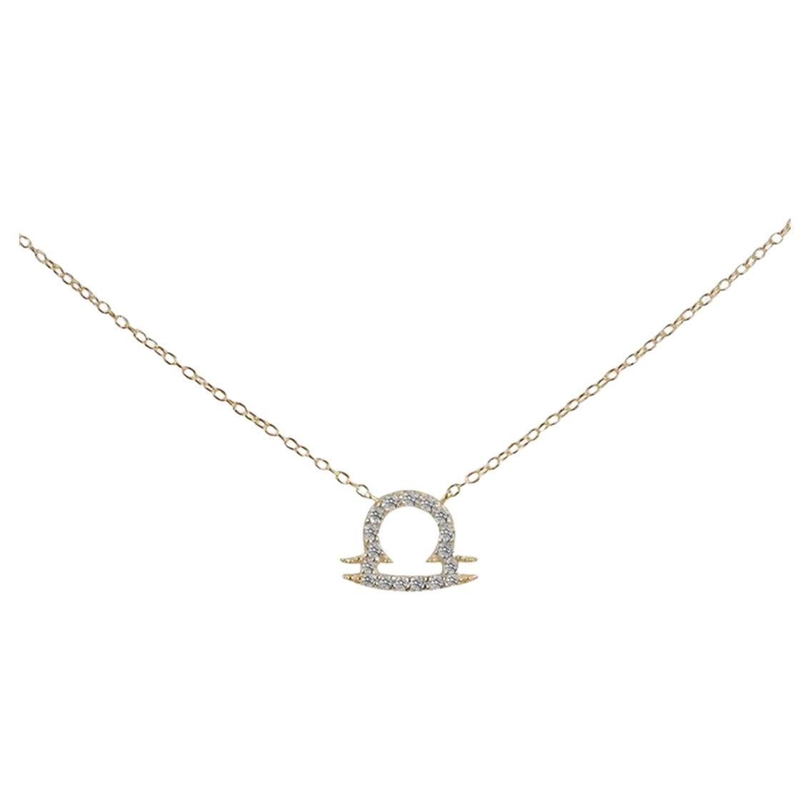 18k Solid Gold Diamond Necklace Libra Zodiac Sign Birth Sign Necklace