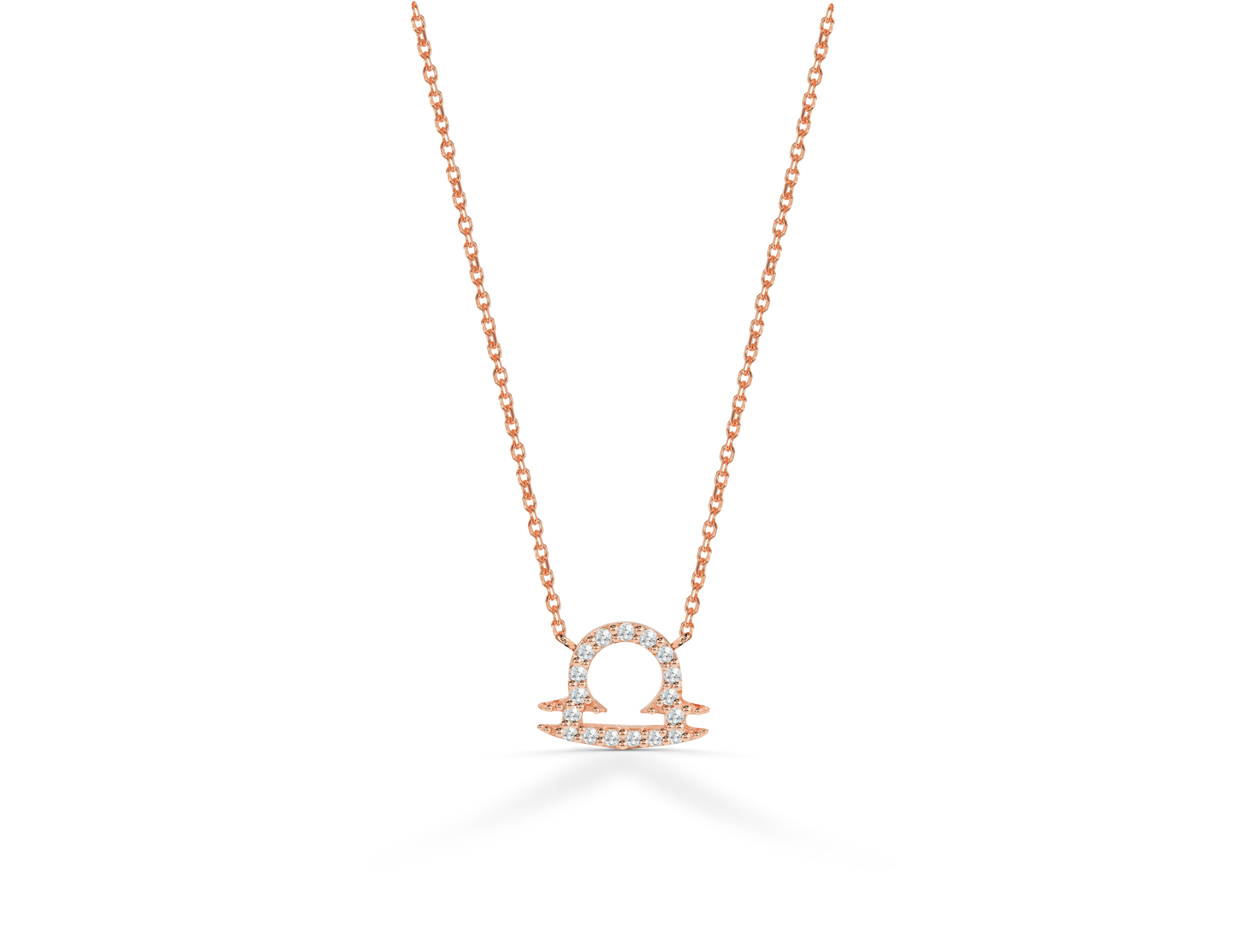 18 Karat massives Gold Diamant-Halskette Libra Sternzeichen Geburtsschild Halskette