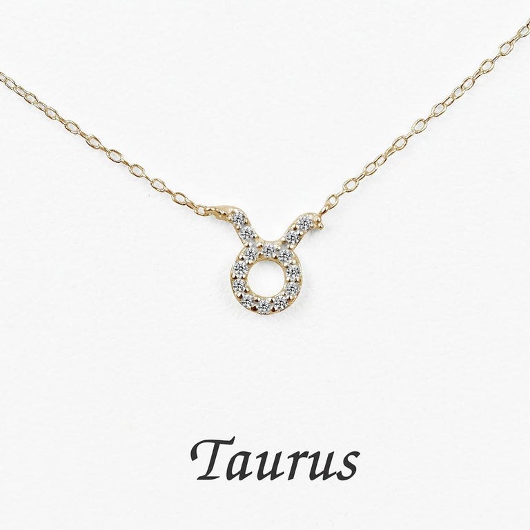 18k Solid Gold Diamond Necklace Taurus Zodiac Sign Diamond Zodiac Pendant For Sale at 1stDibs