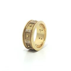 18k Solid Gold Diamond Station Twisted Wire Dual Finish Wide Band Ring Sz 5.5