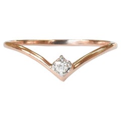 18K Solid Gold Diamond V Ring Diamond Chevron Ring Thin Diamond Ring