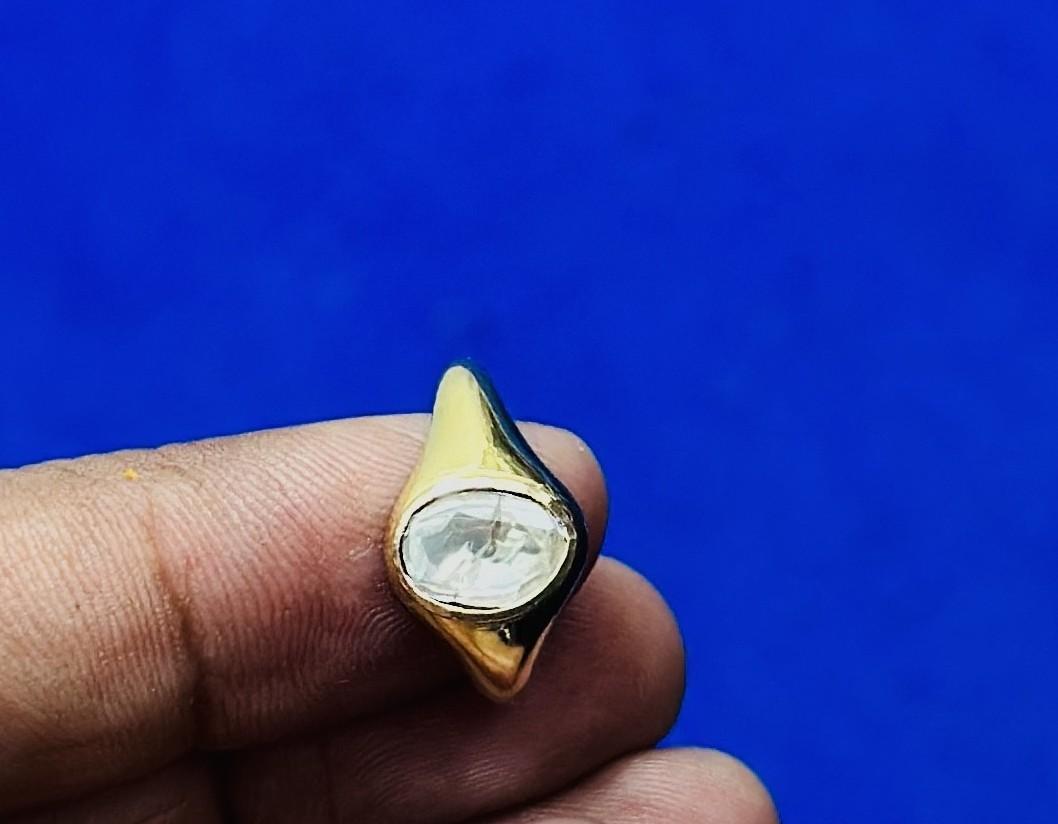 18K Solid Gold Dome Ring mit natürlichen .75ct ungeschliffenen Diamanten Polki Jahrgang (Ungeschliffen) im Angebot