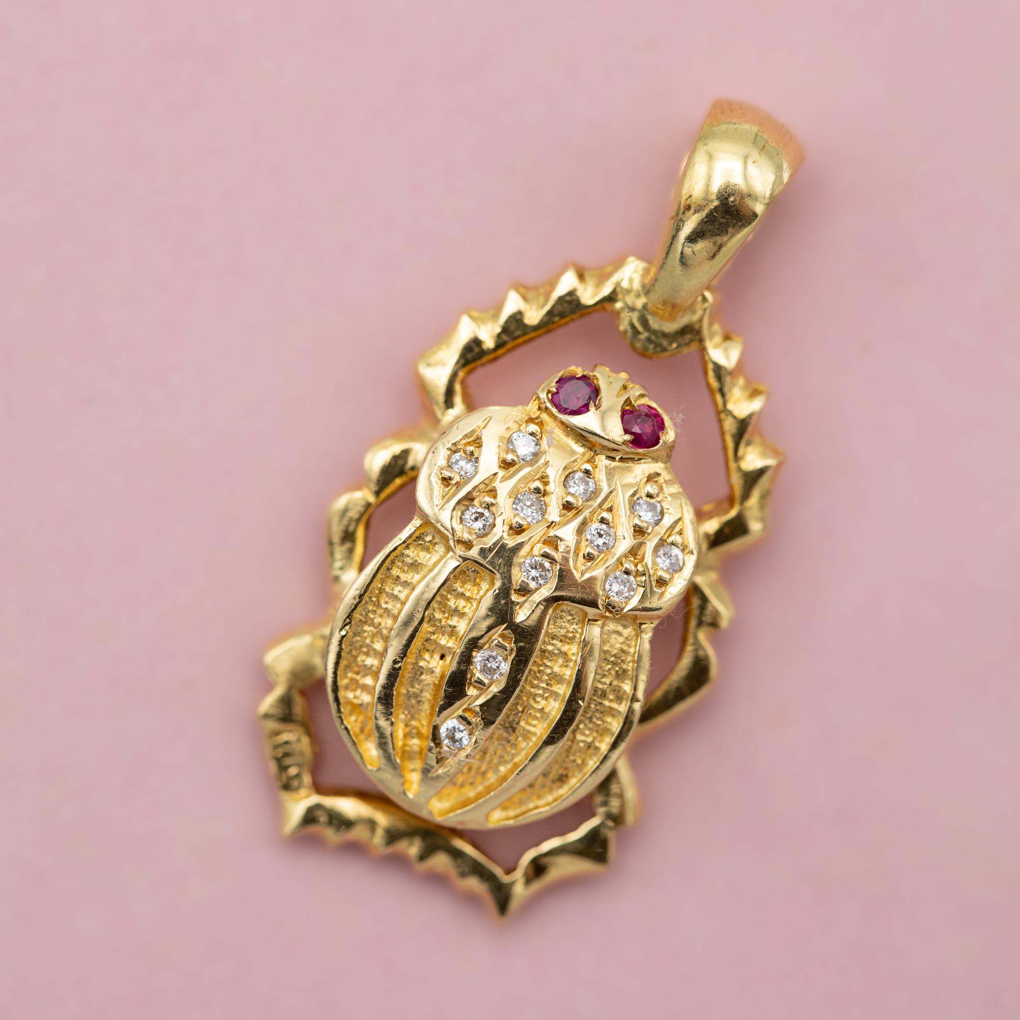 Rétro Ciondolo scarabeo egiziano in oro massiccio 18K - amuleto portafortuna - ciondolo scarabeo portafortuna