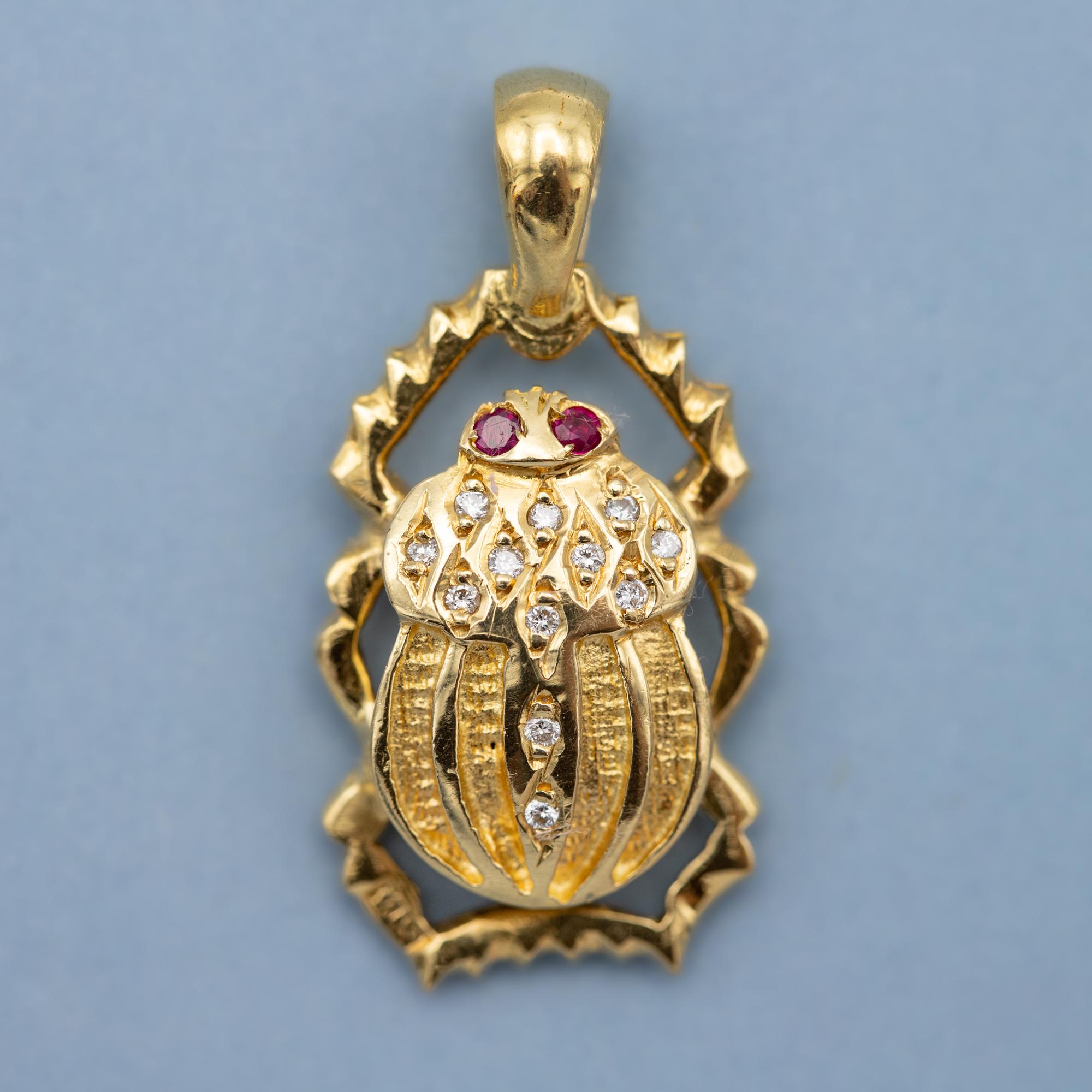 da uomo o donna Ciondolo scarabeo egiziano in oro massiccio 18K - amuleto portafortuna - ciondolo scarabeo portafortuna