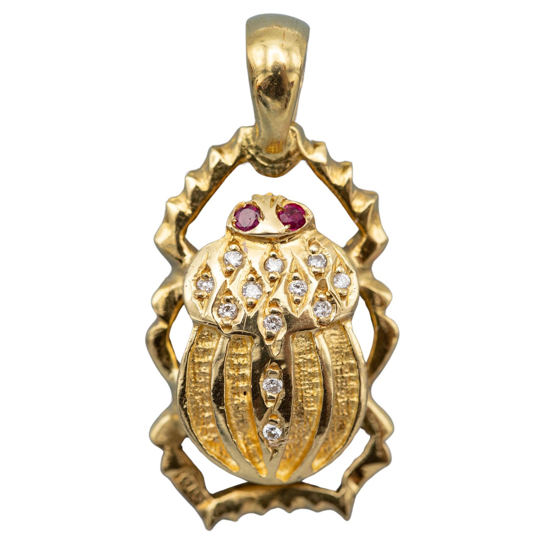 18K solid gold Egyptian scarab charm - good luck amulet - Lucky beetle pendant 