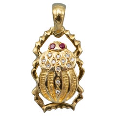 Vintage 18K solid gold Egyptian scarab charm - good luck amulet - Lucky beetle pendant 