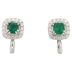 18K Solid Gold Emerald Hugie Hoop Earrings, Dainty Drop Hoops for Women