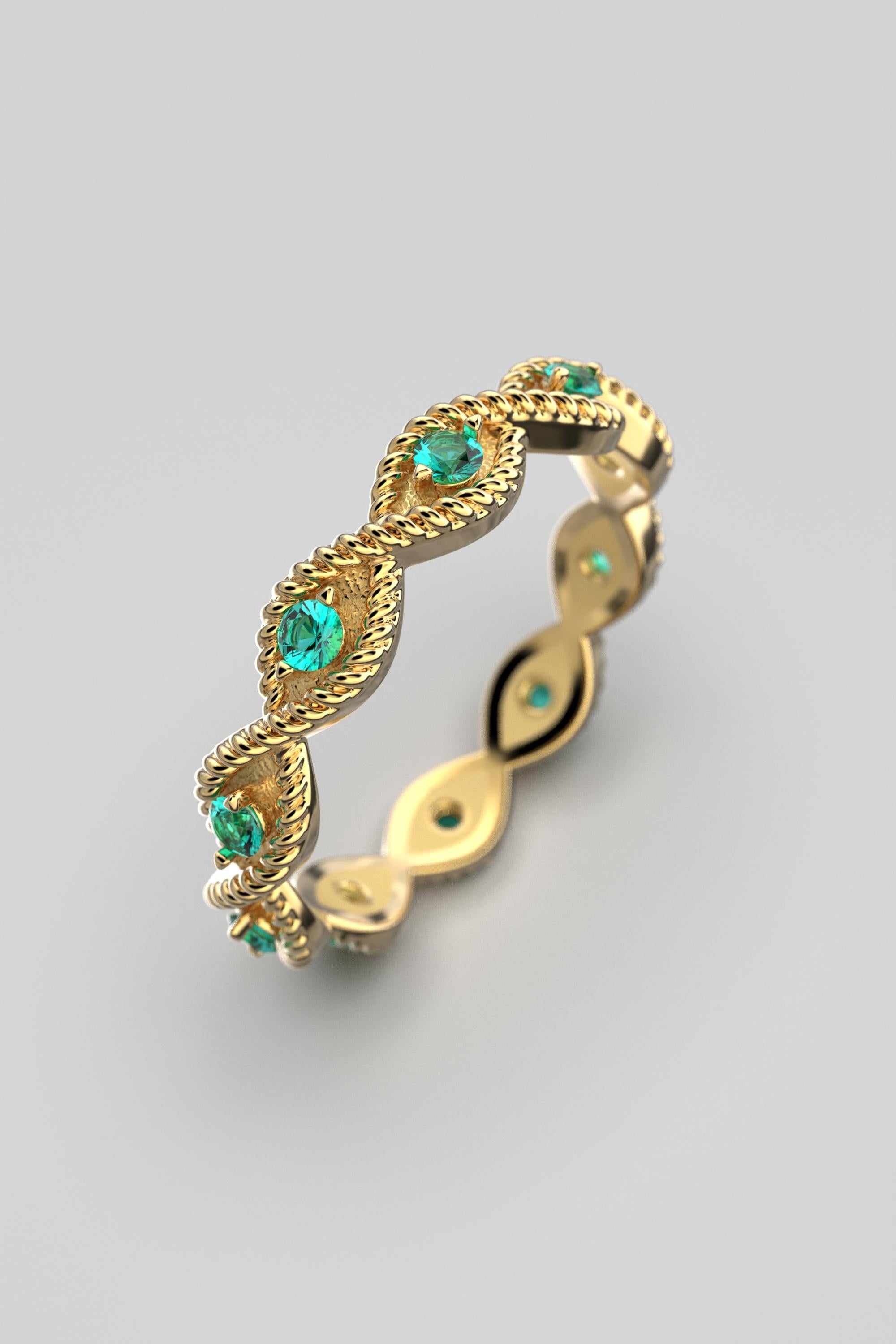For Sale:  18k Solid Gold Emerald Ring Made in Italy, Eternity Emerald Gold Band 2
