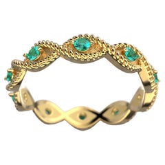 18k Solid Gold Emerald Ring Made in Italy, Eternity Emerald Gold Band