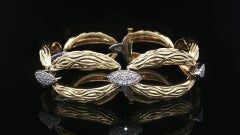 18k Solid Gold F VS Diamond Textured Wavy Marquise Shape Open Link Bracelet