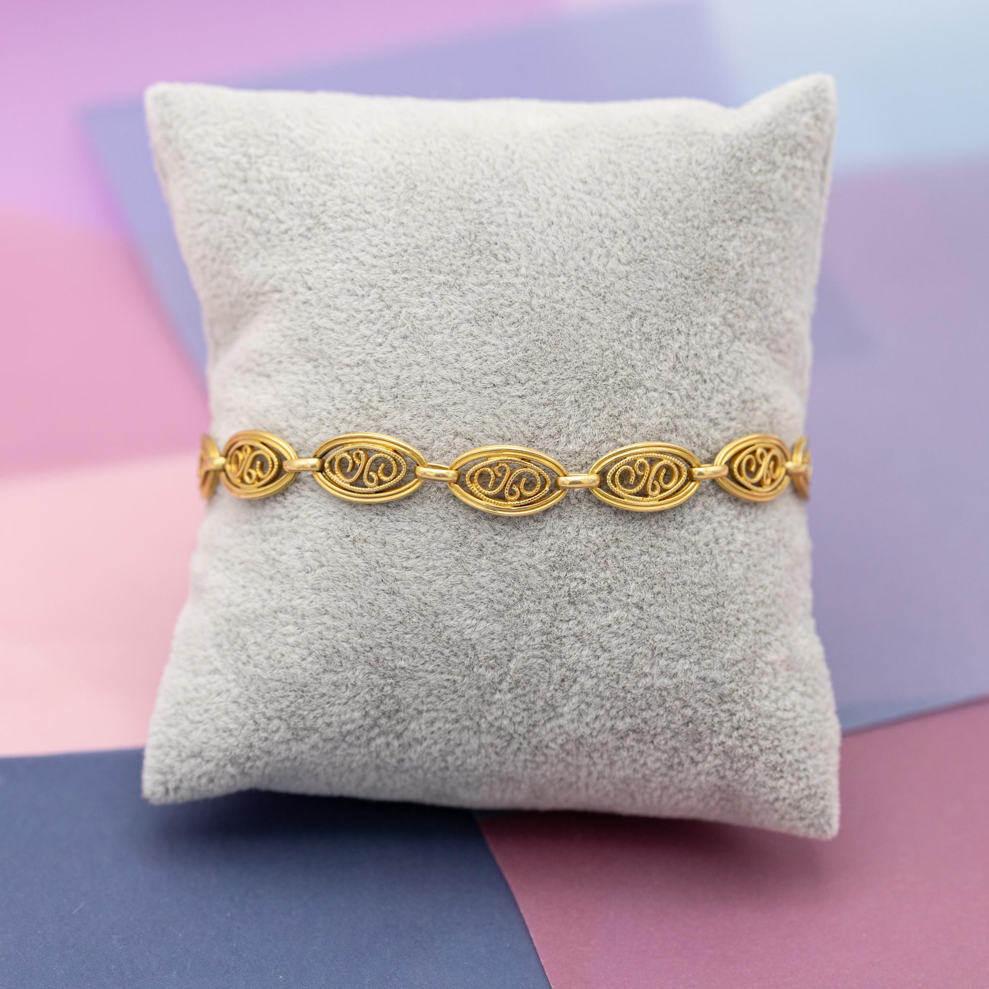 18 Karat massives Gold filigranes Kettenarmband, 1900er romantisches Sautoir-Armband, 14,1gr im Zustand „Gut“ im Angebot in Antwerp, BE