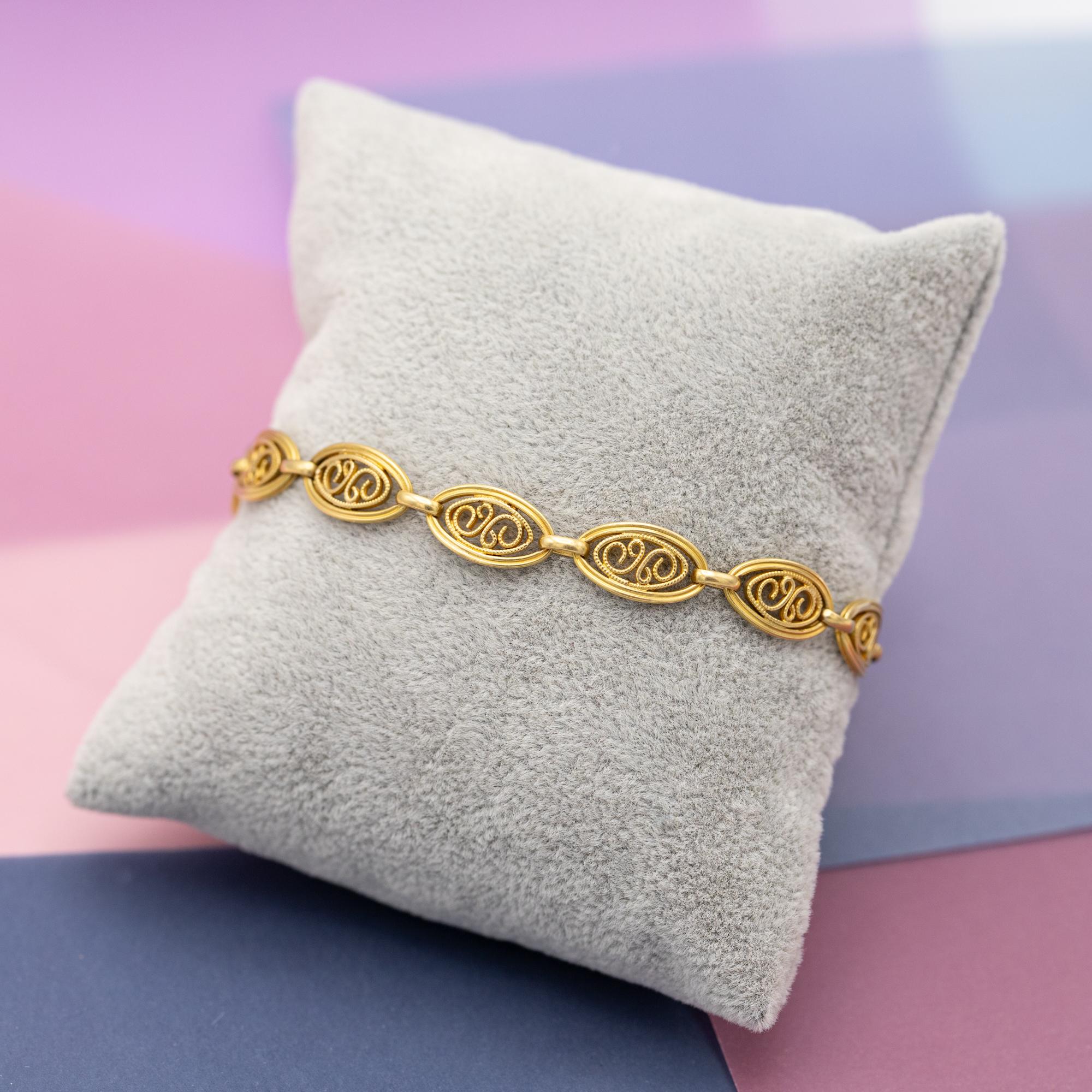18 Karat massives Gold filigranes Kettenarmband, 1900er romantisches Sautoir-Armband, 14,1gr für Damen oder Herren im Angebot