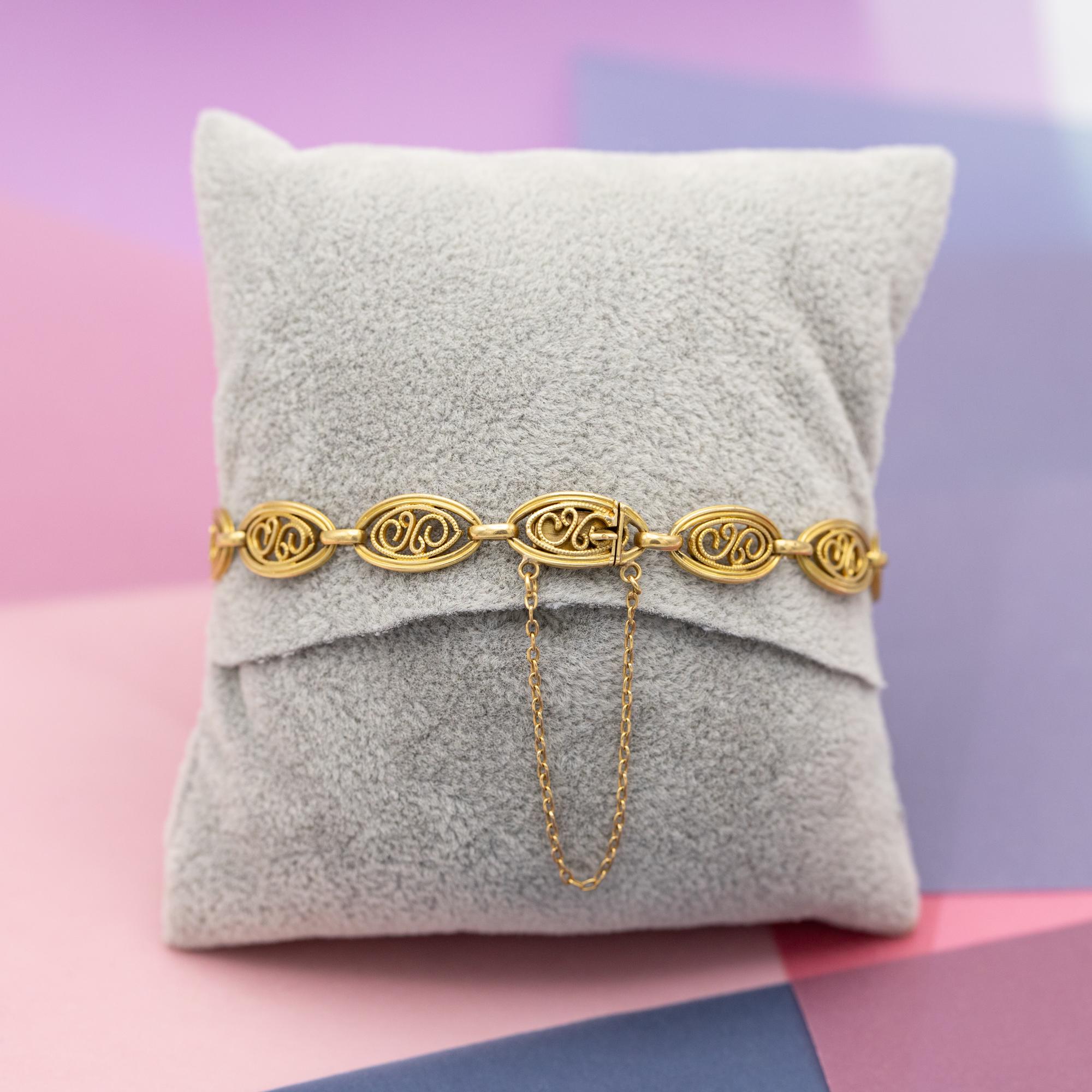 18 Karat massives Gold filigranes Kettenarmband, 1900er romantisches Sautoir-Armband, 14,1gr im Angebot 2