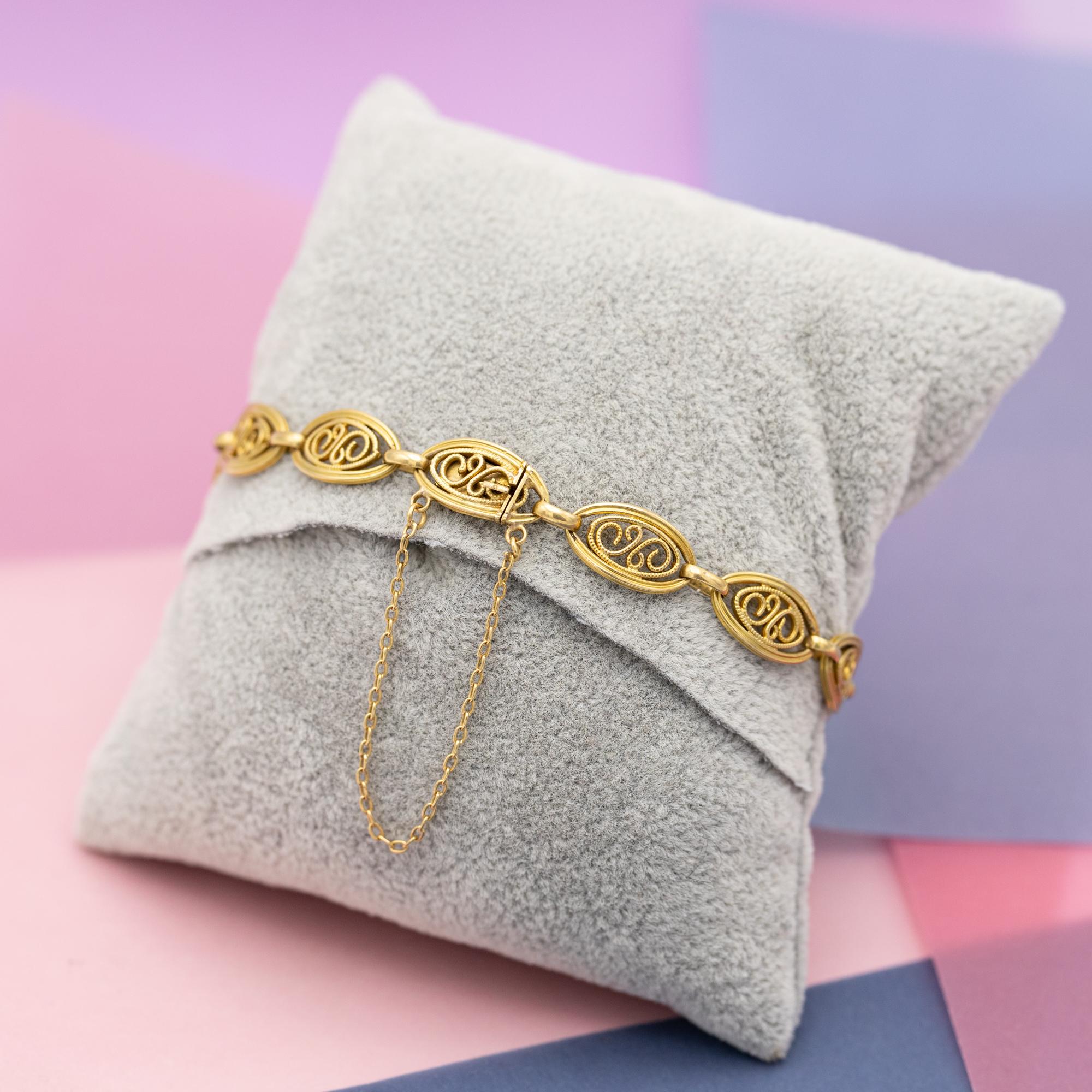 18 Karat massives Gold filigranes Kettenarmband, 1900er romantisches Sautoir-Armband, 14,1gr im Angebot 3