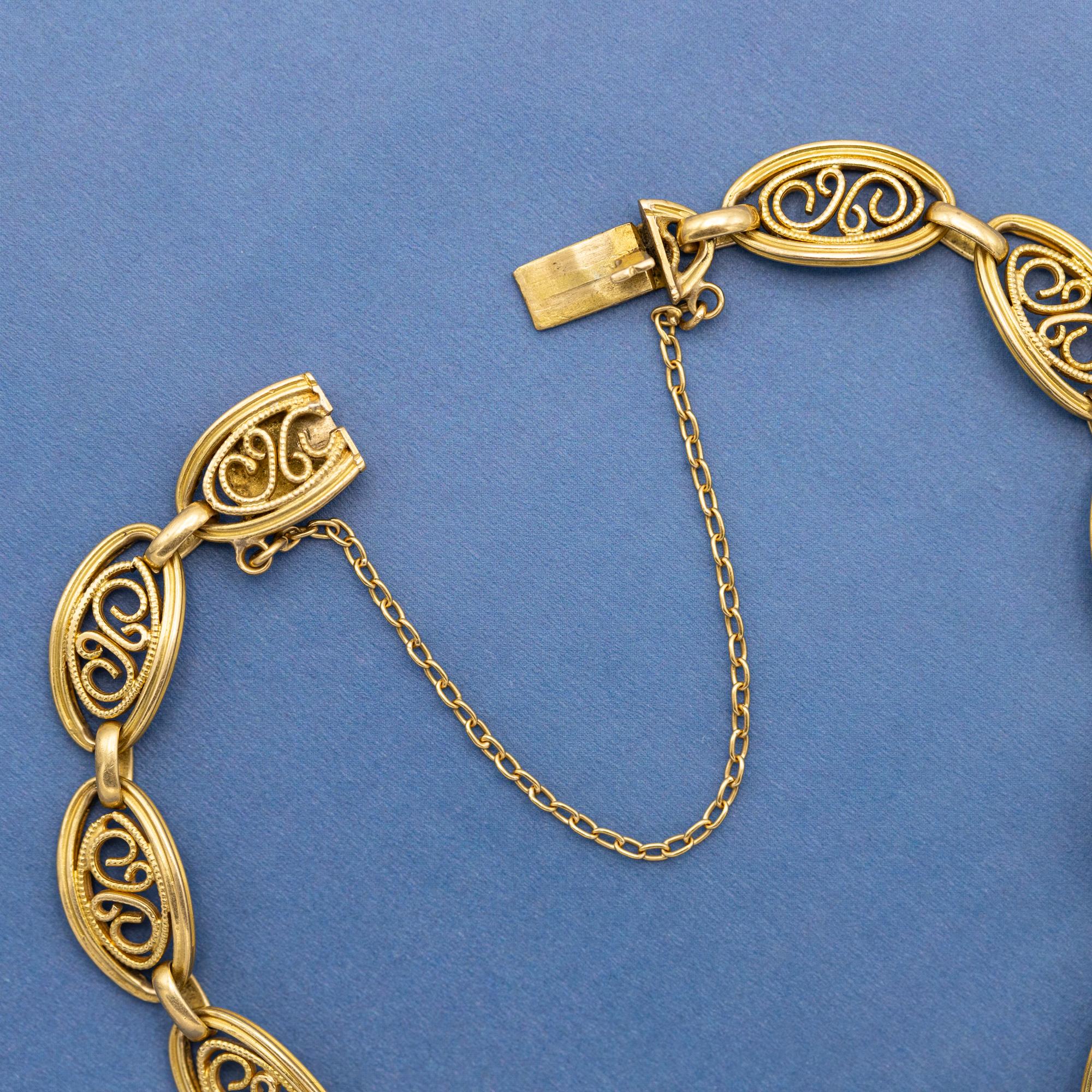 18 Karat massives Gold filigranes Kettenarmband, 1900er romantisches Sautoir-Armband, 14,1gr im Angebot 4