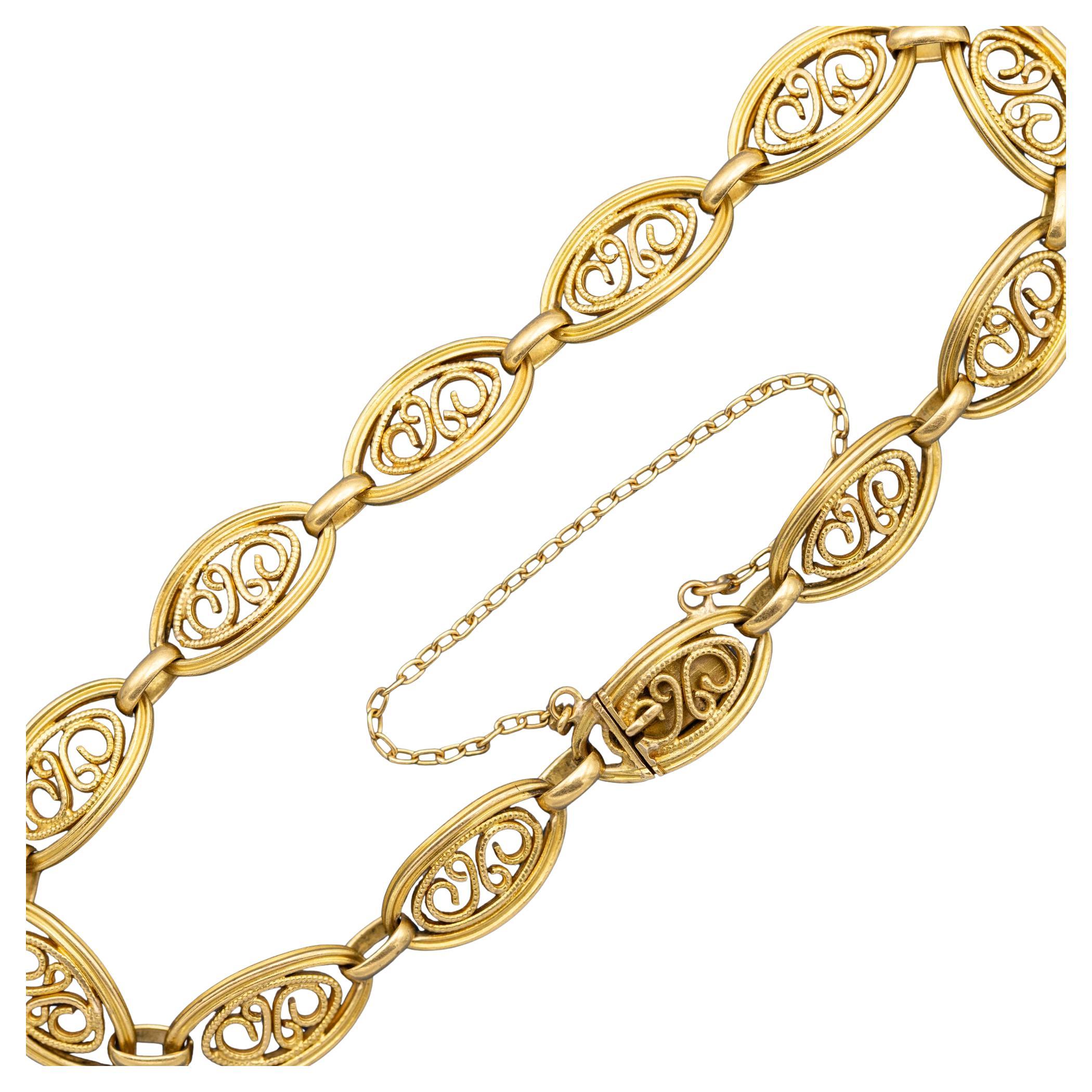 18 Karat massives Gold filigranes Kettenarmband, 1900er romantisches Sautoir-Armband, 14,1gr im Angebot