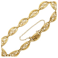 Bracciale a catena in filigrana d'oro massiccio 18k, bracciale sautoir romantico del 1900, 14,1gr