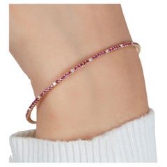 18K Solid Gold Flex Bangle, 1.25 Ctw Natural Diamond Ruby Bracelet, 6.5 Inches