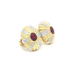18k Solid Gold GIA 1.25ctw Bezel Ruby & Diamond Dual Finish Burst Stud Earrings