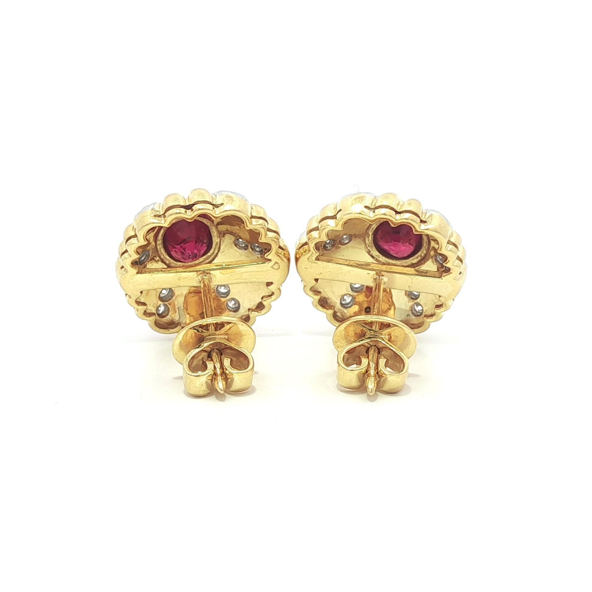 18k Solid Gold GIA 1.25ctw Bezel Ruby & Diamond Dual Finish Burst Stud Earrings Pour femmes en vente
