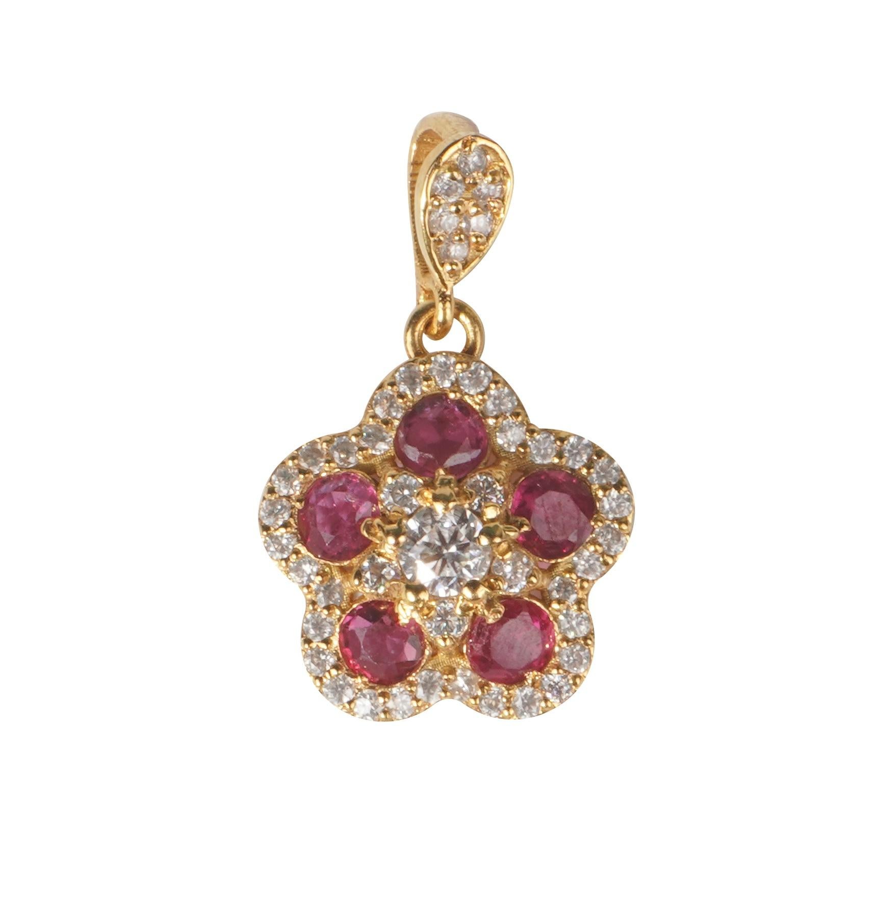 Art Deco 18k Solid Gold Glory ruby pendant (**With chain**) For Sale