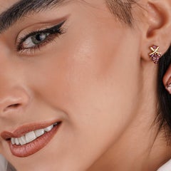18K solid GOLD grape ruby earrings
