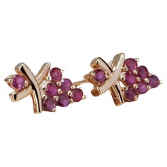 18K solid GOLD grape ruby earrings