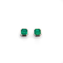 18K Solid Gold Hand Made Emerald Bezel Set Cufflinks