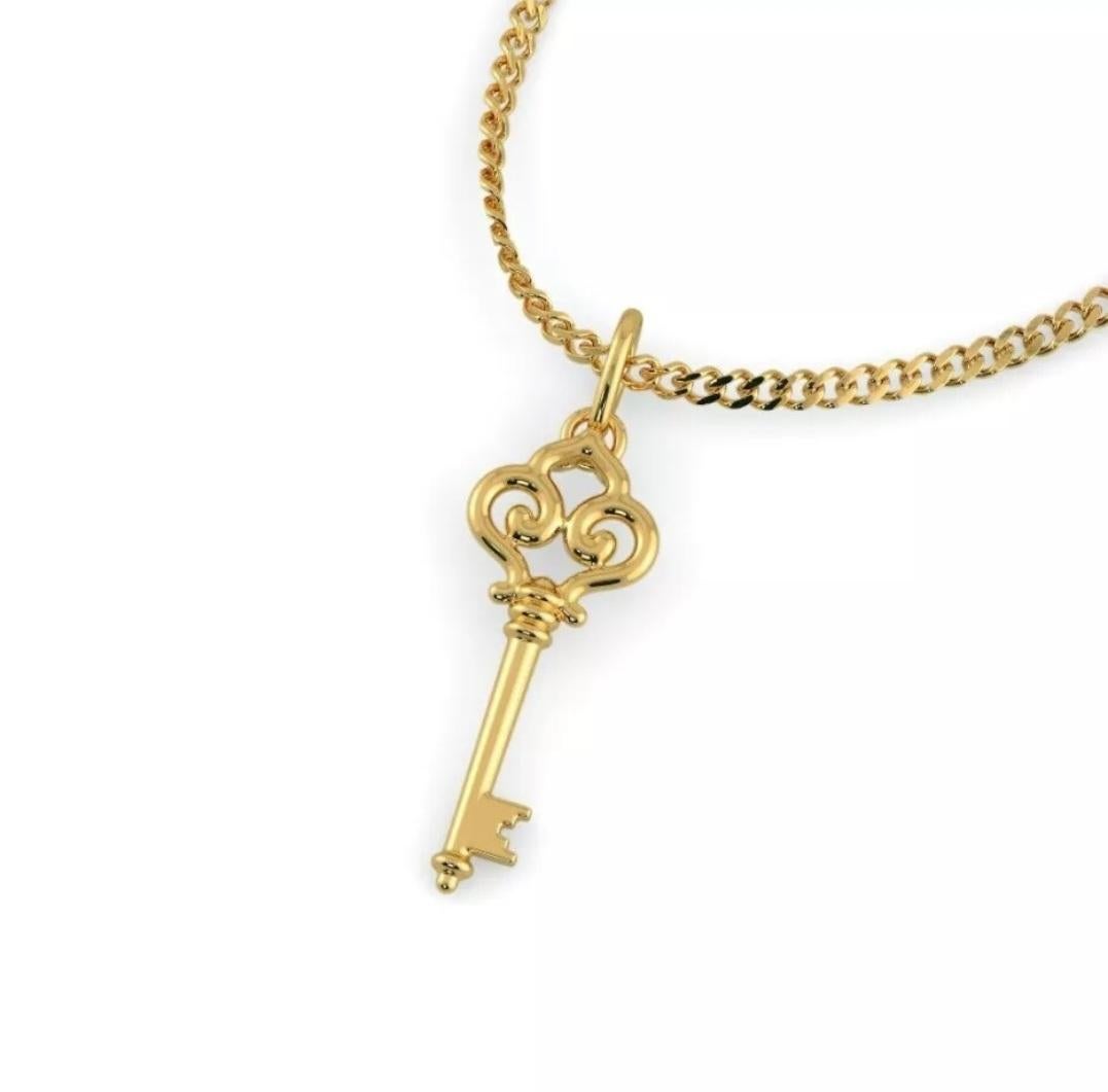 Art déco Pendentif en or massif 18K avec breloque en forme de clé pendentif en or Minimalist Necklaces en vente