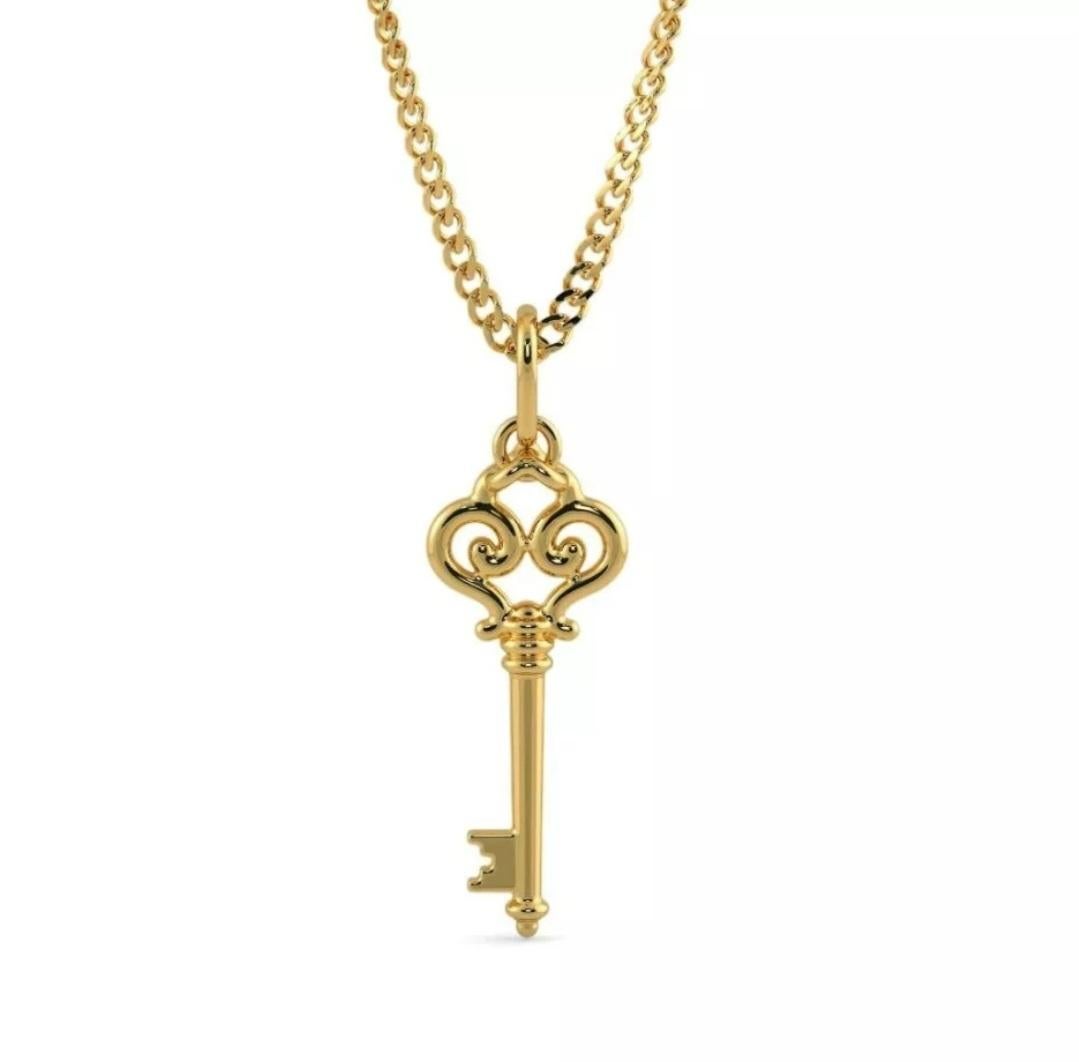 Pendentif en or massif 18K avec breloque en forme de clé pendentif en or Minimalist Necklaces Neuf - En vente à Chicago, IL