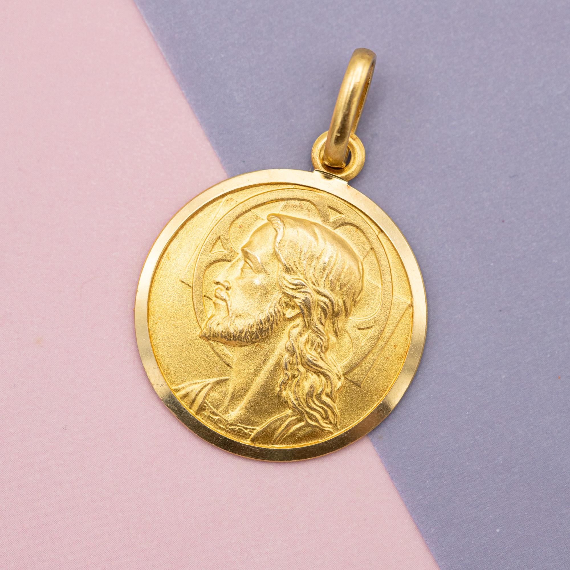 Colgante medalla de Jesús Pesado de oro macizo de 18 quilates - Amuleto católico - Dio Ti Protegga Retro