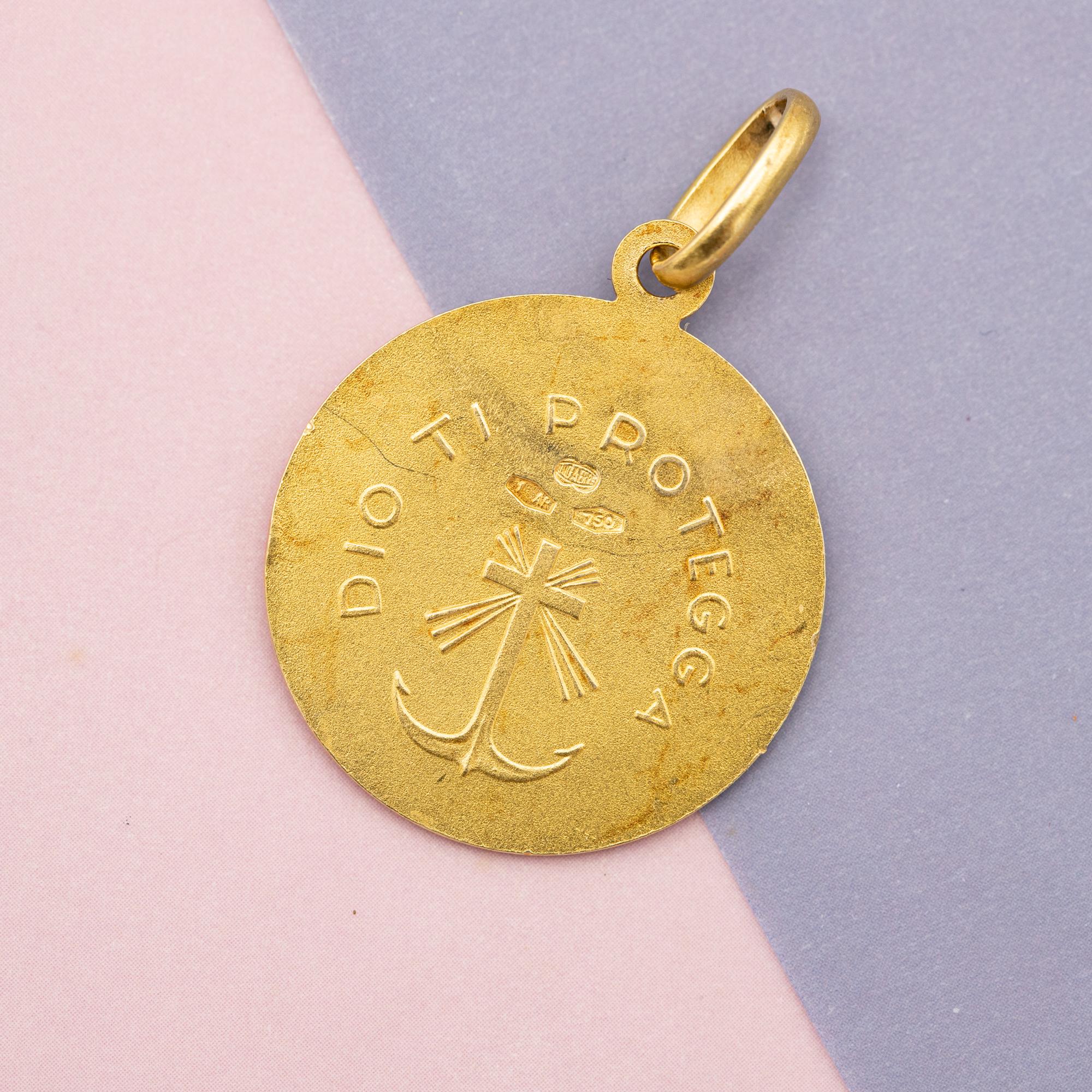 Colgante medalla de Jesús Pesado de oro macizo de 18 quilates - Amuleto católico - Dio Ti Protegga en Bueno Estado en Antwerp, BE