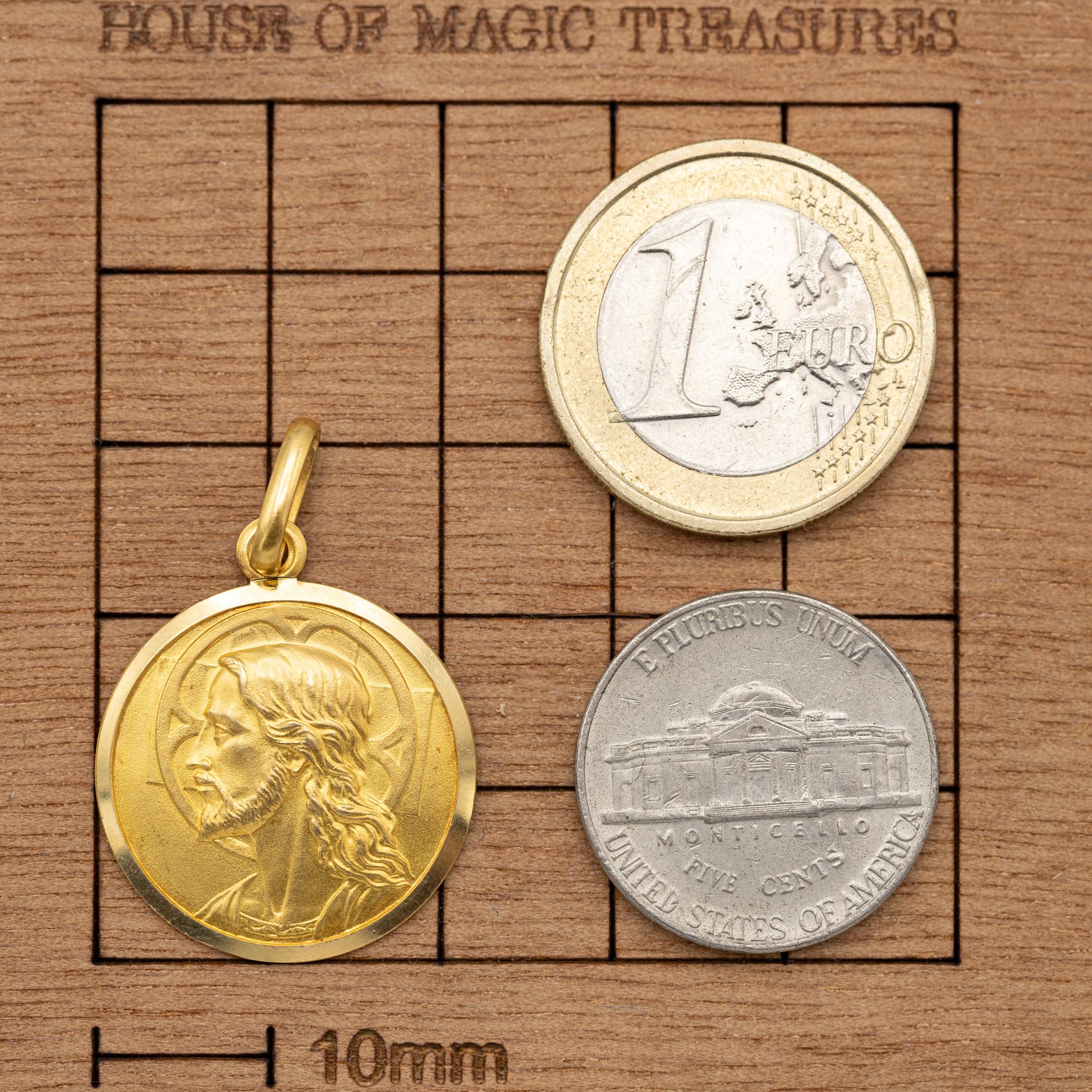 Femenino o masculino Colgante medalla de Jesús Pesado de oro macizo de 18 quilates - Amuleto católico - Dio Ti Protegga