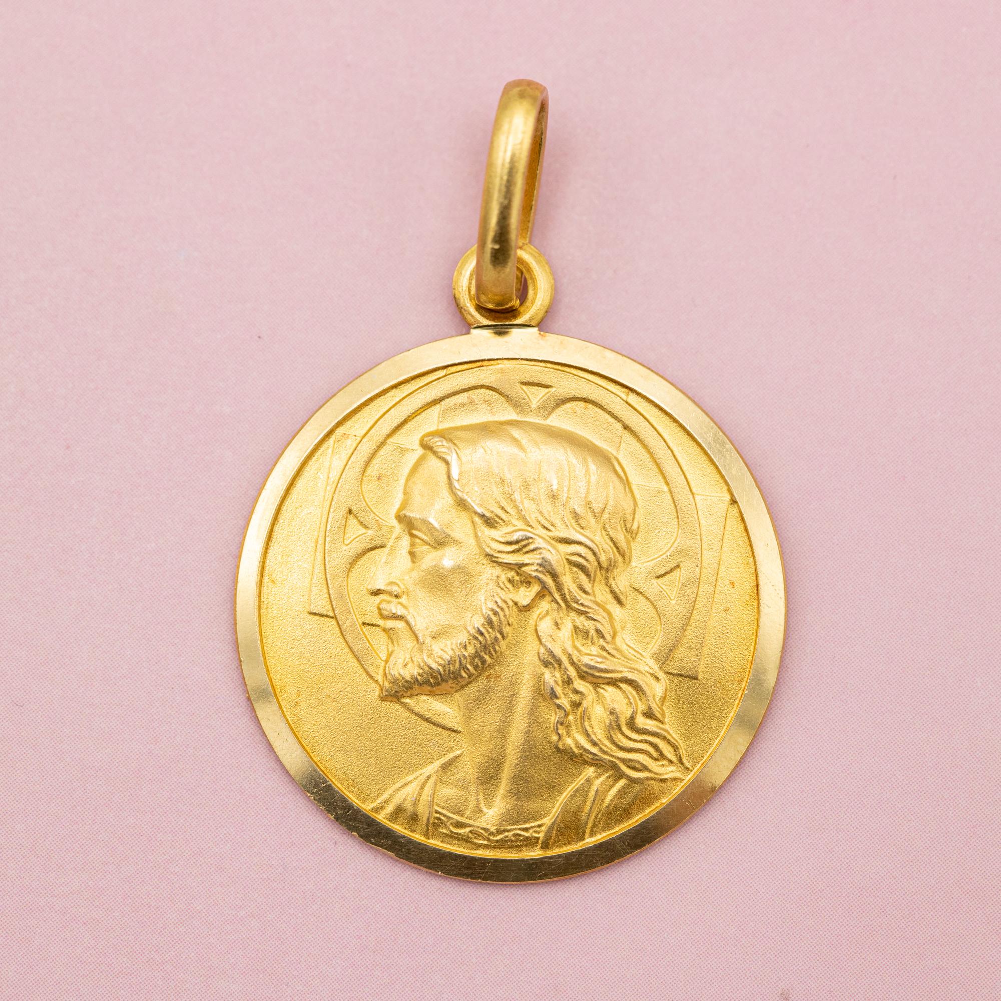 Colgante medalla de Jesús Pesado de oro macizo de 18 quilates - Amuleto católico - Dio Ti Protegga 1